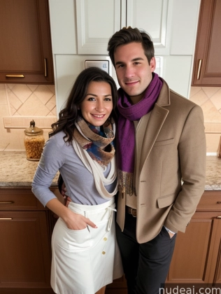 arafed couple standing in a kitchen with a counter top