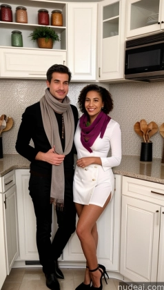 there are two people standing in a kitchen together