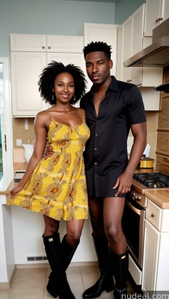 there are two people standing in a kitchen together