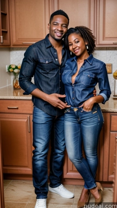 there is a man and woman standing in a kitchen together