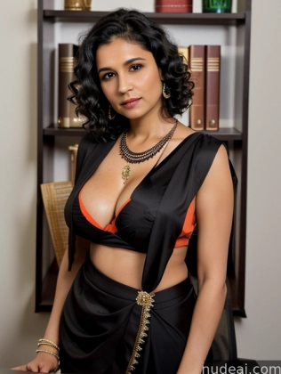 sexy indian woman in black sari posing for a picture