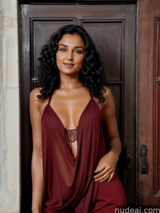 there is a woman in a red dress posing for a picture