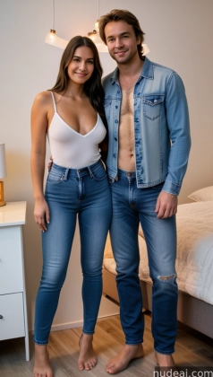 they are posing for a picture in their bedroom with a bed