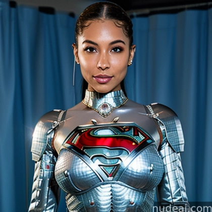 araffe woman in a silver suit with a red superman symbol on her chest