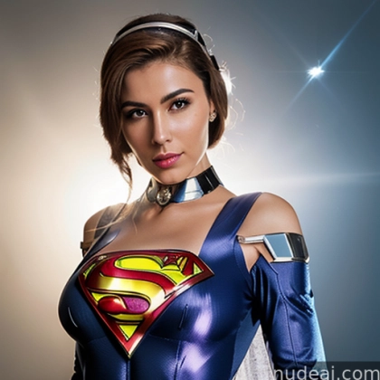 araffe woman dressed as a superman with a choke and a collar
