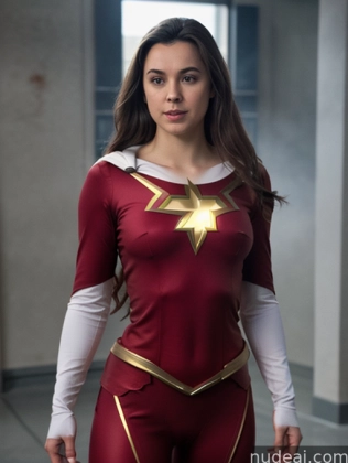 araffe woman in a red and gold costume standing in a room