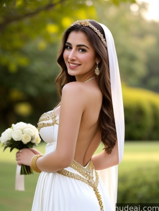 a close up of a woman in a wedding dress holding a bouquet