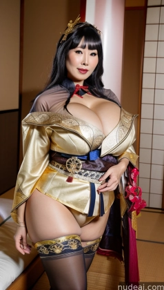 araffe asian woman in a gold dress and black stockings posing for a picture