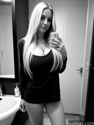araffe woman taking a selfie in a bathroom mirror