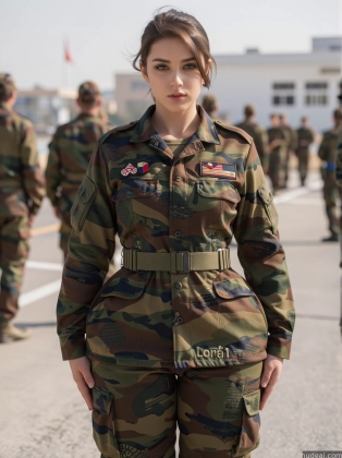 there is a woman in a military uniform standing in a line