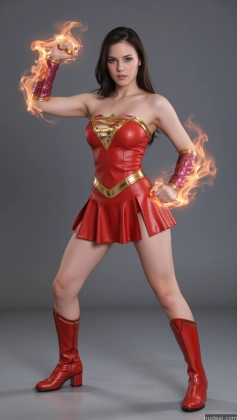 araffe woman in a red costume with a fire ring