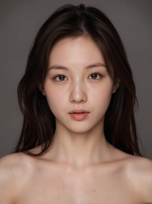 a close up of a woman with a very big breast