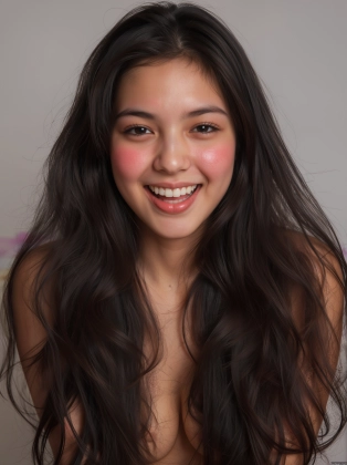 arafed woman with long dark hair smiling and wearing a pink dress