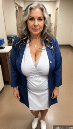 there is a woman in a white dress and blue jacket