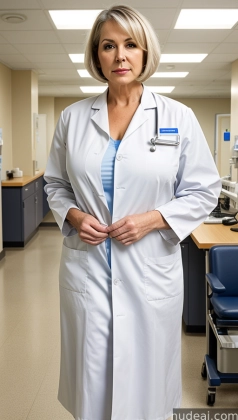 arafed woman in a lab coat standing in a hospital room