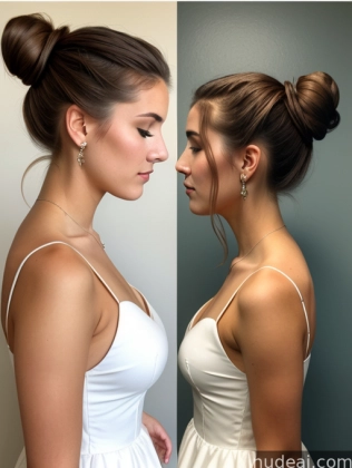 there are two women with different hair styles and one is wearing a white dress