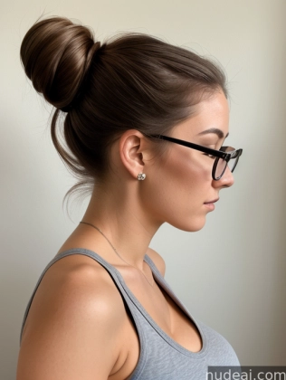 there is a woman with glasses and a gray tank top