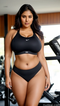 arafed woman in a black sports bra top standing in a gym