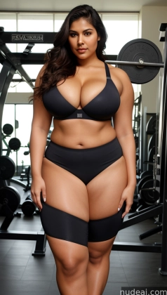 arafed woman in a black bikini and black panties in a gym