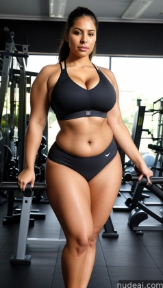 arafed woman in a black bikini posing in a gym