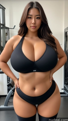 arafed woman in a black bikini posing in a gym