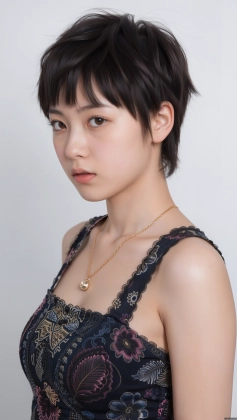 arafed asian woman with a necklace and a necklace on her neck