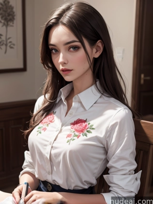 there is a woman sitting at a table writing on a piece of paper