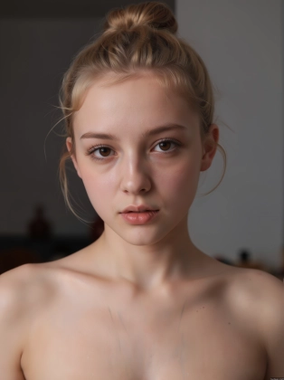 there is a young girl with a very big breast posing for a picture