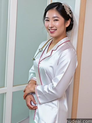 bride in white dress standing in front of a glass door
