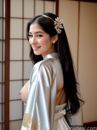 arafed asian woman in a kimono robe posing for a picture
