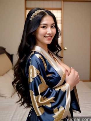 araffe asian woman in a blue and gold robe posing for a picture