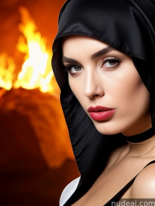 arafed woman in a black hood and a white top