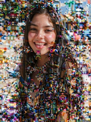 arafed image of a woman with a lot of beads on her head