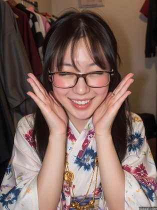 arafed asian woman in a kimono dress with her hands on her face