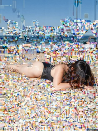arafed woman laying on the ground with a lot of confetti