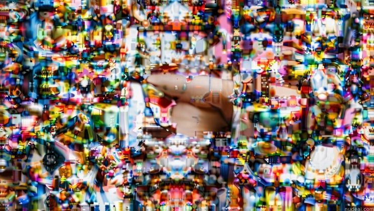 there is a woman that is standing in front of a wall of toys