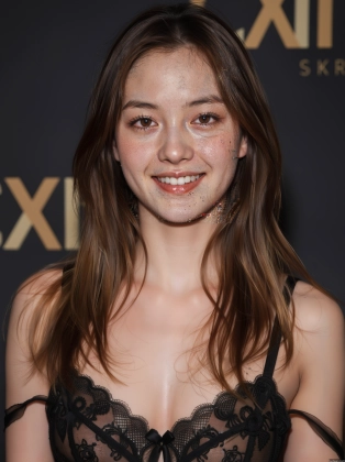 araffed woman in a black dress smiling at the camera