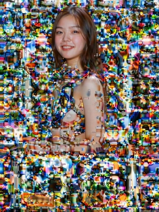 arafed image of a girl with a tattoo on her chest