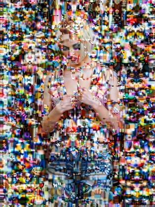arafed image of a woman in a dress with a lot of confetti