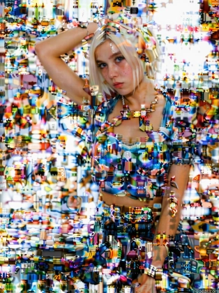 arafed image of a woman in a colorful dress posing for a picture