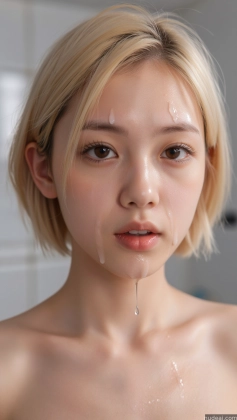 blond woman with a dripping face and a white towel on her chest