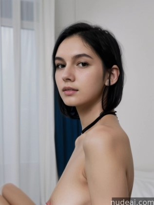 arafed asian woman sitting on a bed with a black choker