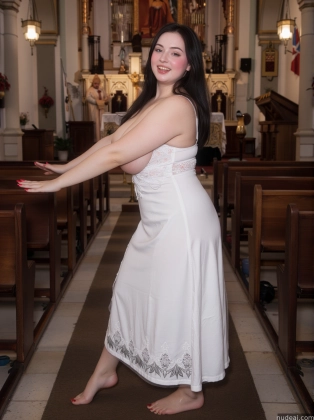 araffe woman in a white dress standing in a church
