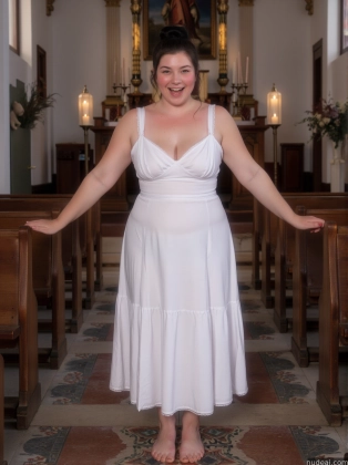 araffe woman in a white dress standing in a church