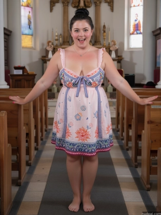 araffe woman in a pink dress standing in a church