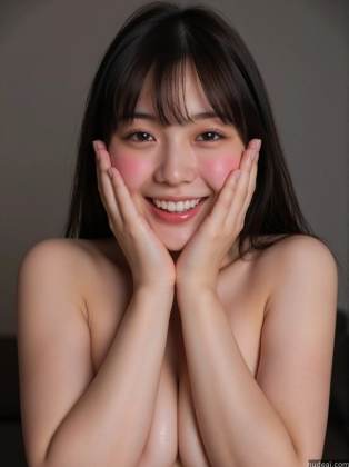 arafed asian woman with a pink lip and a smile on her face