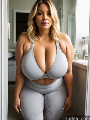 araffe woman in a gray bra top and grey pants posing for a picture