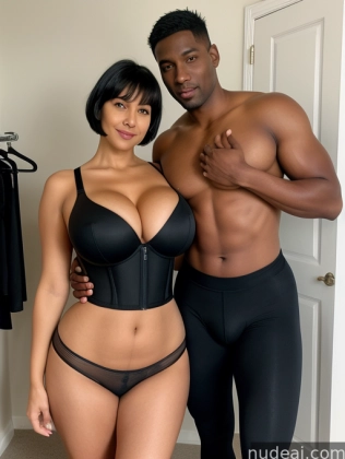 there is a man and woman posing for a picture in a room