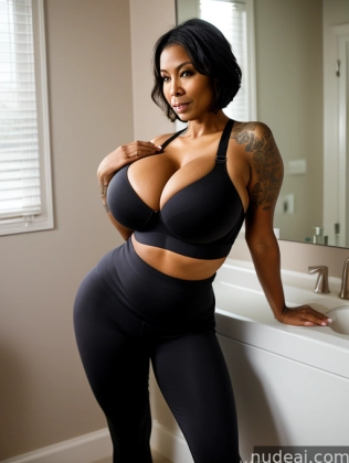 there is a woman in a black bra top and black pants