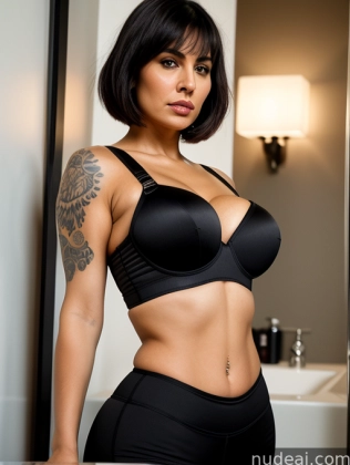 there is a woman in a black bra top posing for a picture